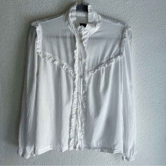 Raquel Allegra Luna Gibson Girl White Ruffle Blouse Sz 3 XL - Picture 1 of 7